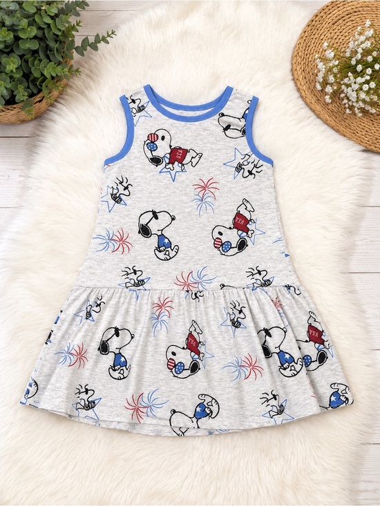 Peanuts Other - Peanuts Grey Sleeveless Snoopy Print Dress with Blue Trim